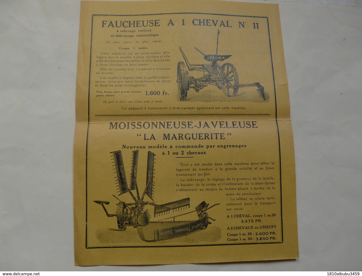 VIEUX PAPIERS - 77 NANGIS - PROSPECTUS : ETS HURTU - Faucheuse "BRIARDE" - Advertising