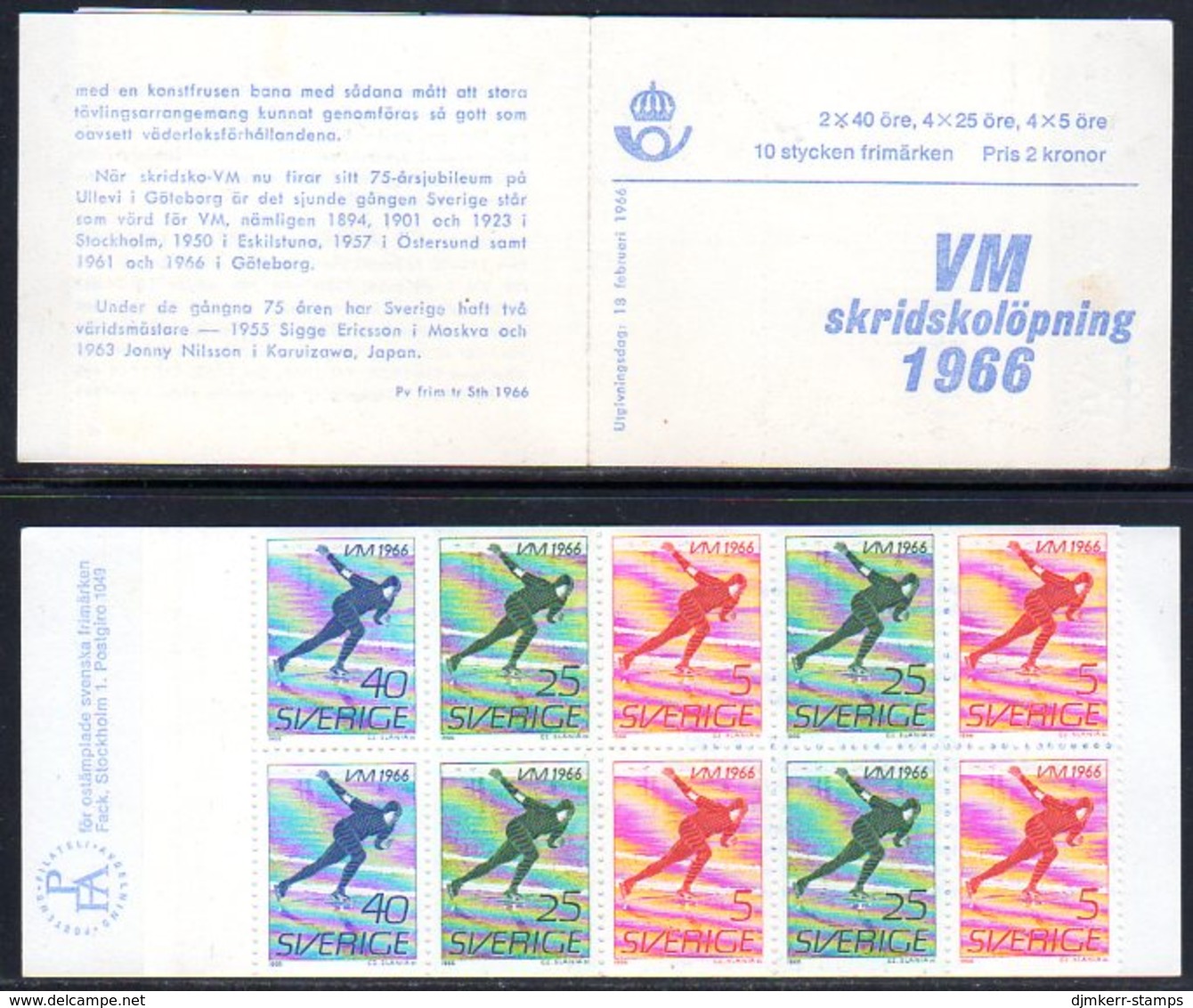 SWEDEN 1966 Speed Skating Booklet, Cover With Swedish Text MNH / **.  Michel MH10 I - 1951-80