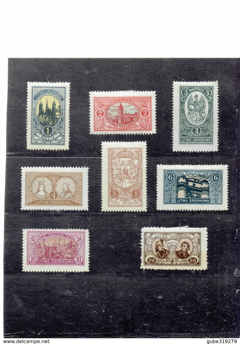 CENTRAL LITHUANIA (POLISH) 1921 - VILNIUS CATHEDRALS -UNION OF LUBLIN ETC.ETC - SERIES OF 8 STAMPS - 1-2-3-4-5-6-10-20 P - Litauen