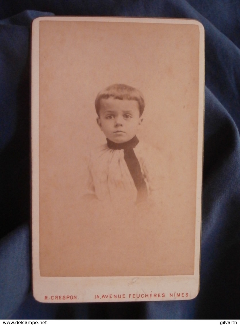 Photo CDV Crespon à Nimes - Portrait Jeune Garçon Tunique à La Russe, Circa 1890 L447A - Oud (voor 1900)