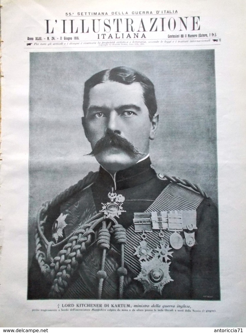 L'illustrazione Italiana 11 Giugno 1916 WW1 Statuto Giraldi Lord Kitchener Roma - War 1914-18