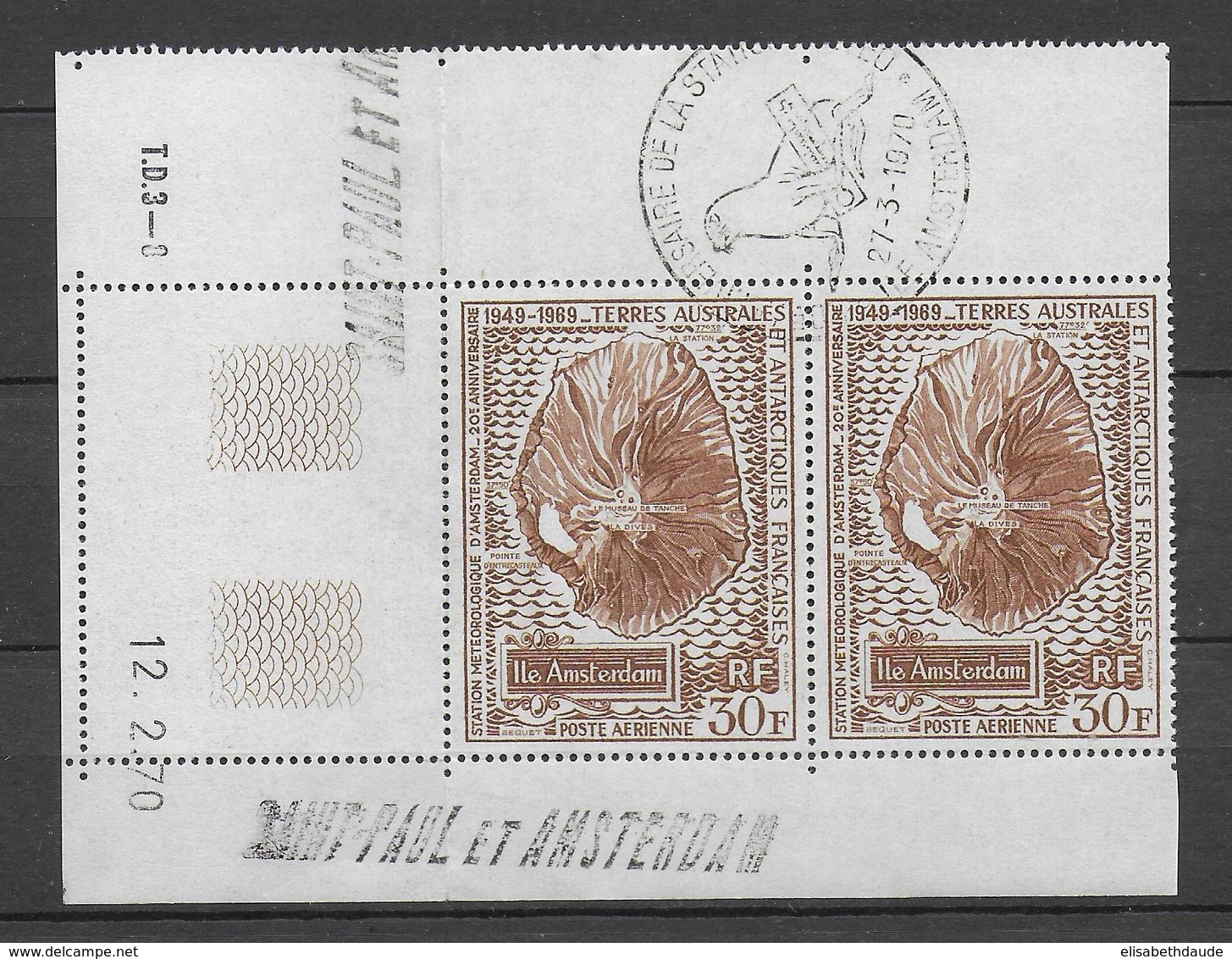 1970 - TAAF - POSTE AERIENNE YVERT N° 22 PAIRE OBLITEREE COIN DATE ! - Oblitérés