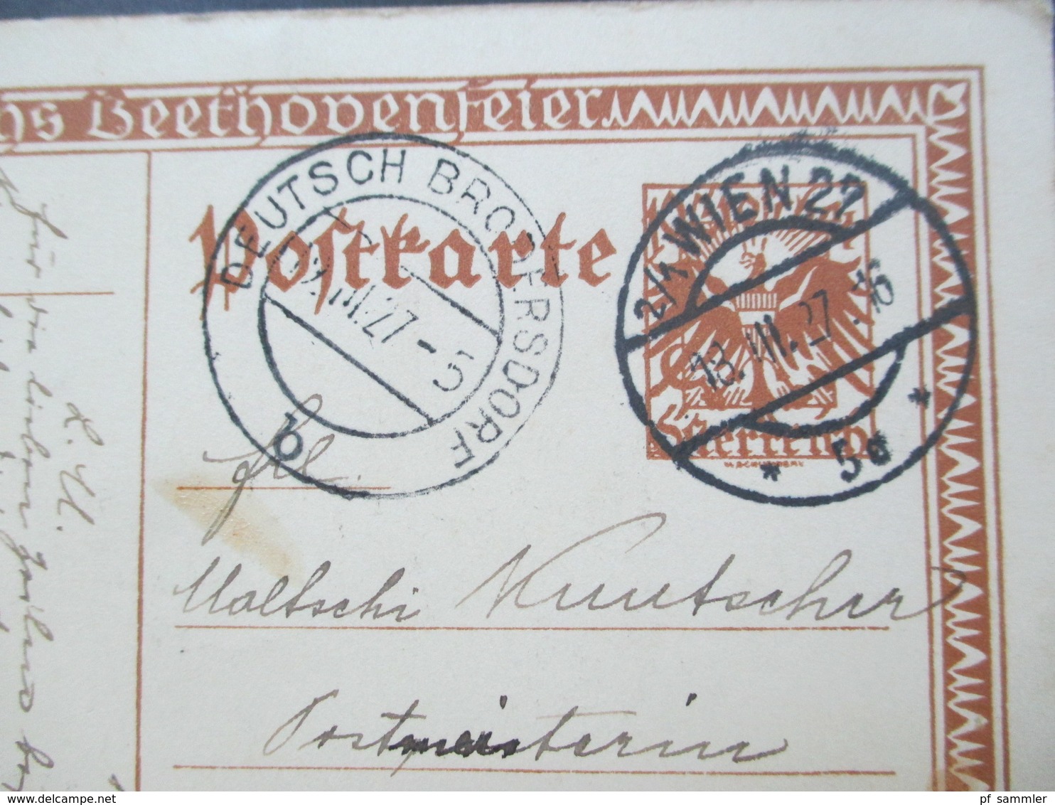 Österreich 1927 Ganzsache Beethoven Wien - Deutsch Brodersdorf Als Ak Stempel - Briefe U. Dokumente