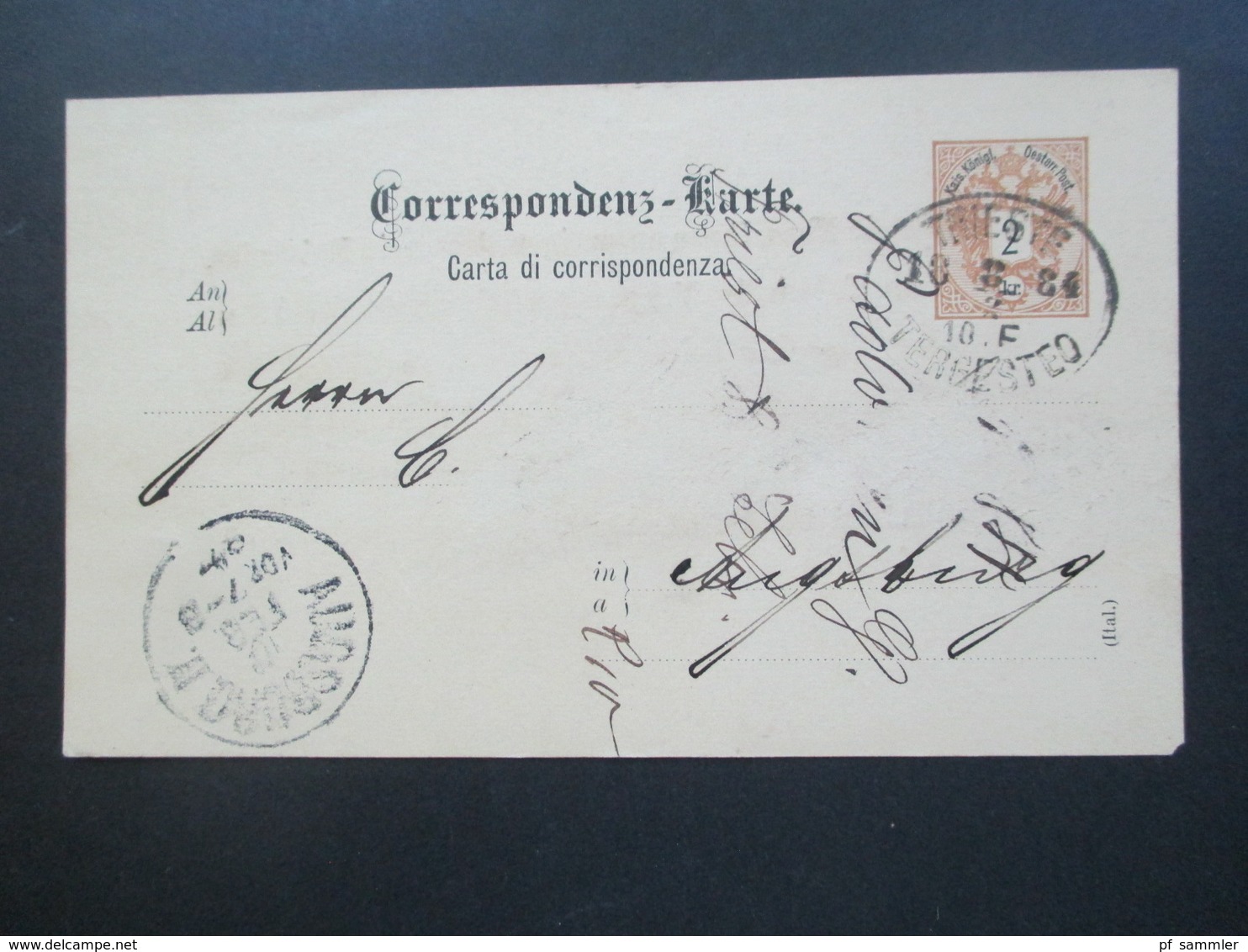 Österreich 1894 GA P45 A Ital. Ovaler Stempel Trieste Tergesteo. Ankündigung Handelsvertreter Giorgio Padovan - Briefe U. Dokumente