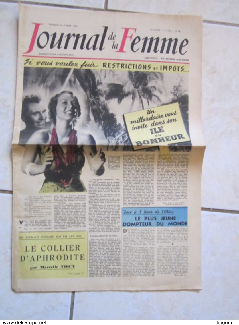 RARE LE JOURNAL De La FEMME Hebdomadaire Interdit Sous L'Occupation Directrice : Raymonde MACHARD 20 FEVRIER 1948 - Autres & Non Classés