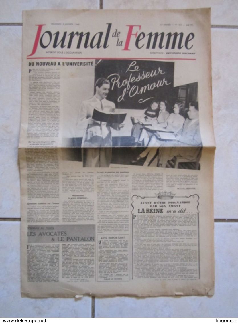 RARE LE JOURNAL De La FEMME Hebdomadaire Interdit Sous L'Occupation Directrice : Raymonde MACHARD 2 JANVIER 1948 - Autres & Non Classés