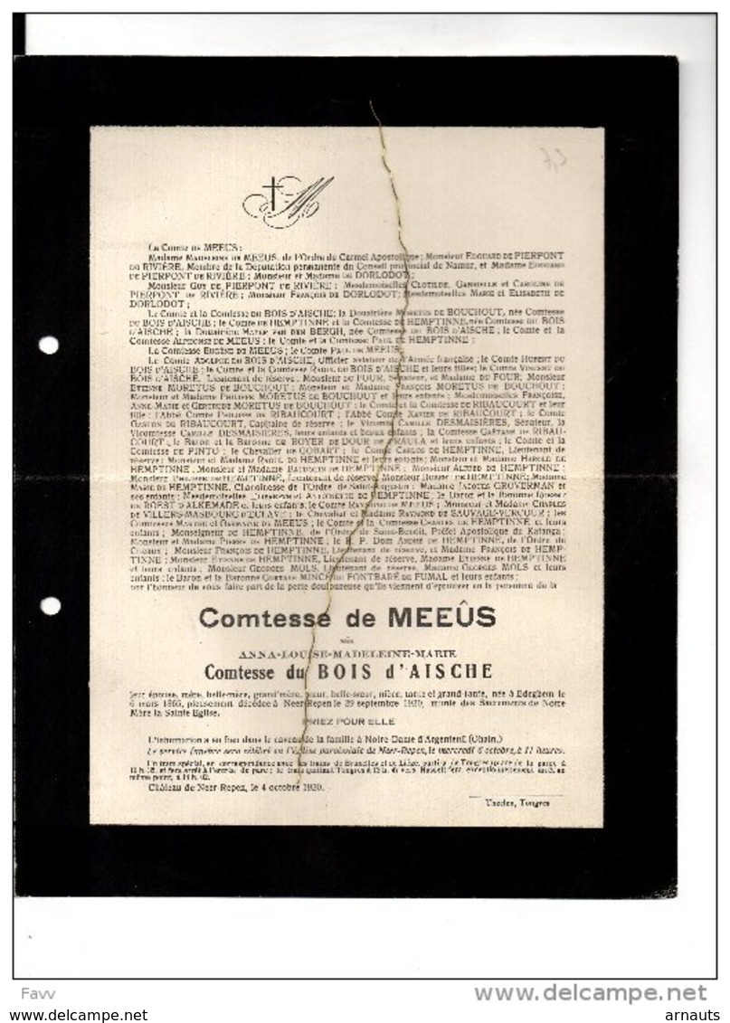 Comtesse De Meeûs Née Anna Du Bois D'Aische °Edegem1865+29/9/1920 Neerrepen Argenteuil Ohain De Dorlodot Tongeren - Mariage