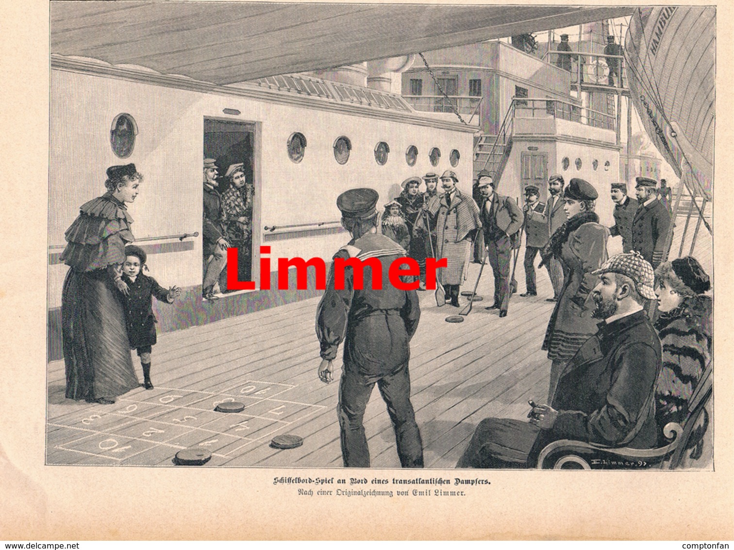 905 Emil Limmer Schiffelbord-Spiel Transat.Dampfer  Druck 1895 !! - Other & Unclassified
