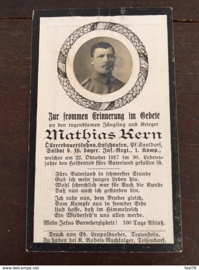 Sterbebild Wk1 Bidprentje Avis Décès Deathcard IR16Flandern LANGEMARK Oktober 1917 Aus Holzhausen - 1914-18