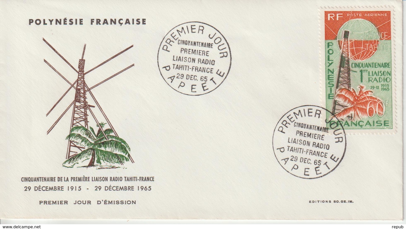 Polynésie FDC 1965 Liaison Radio Tahiti-France PA 16 - FDC