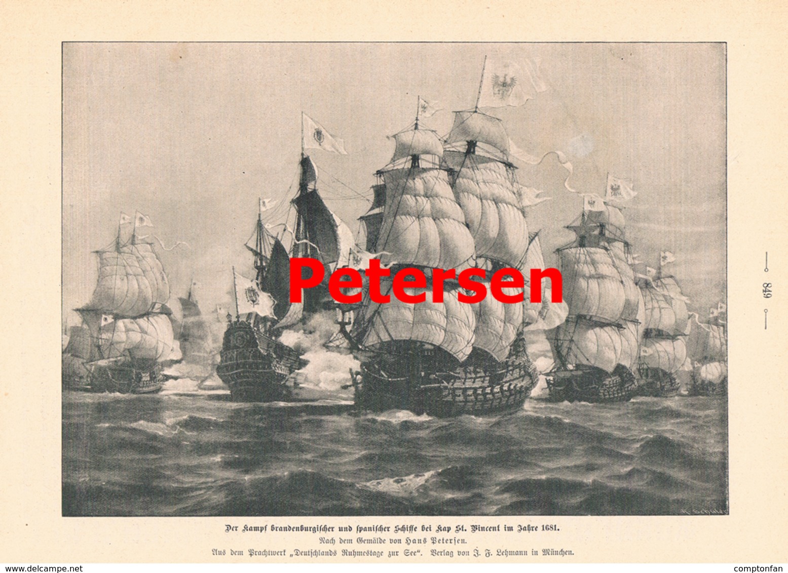 912 Hans Petersen Schiffskampf 1681 Spanien Druck 1899 !! - Bateaux
