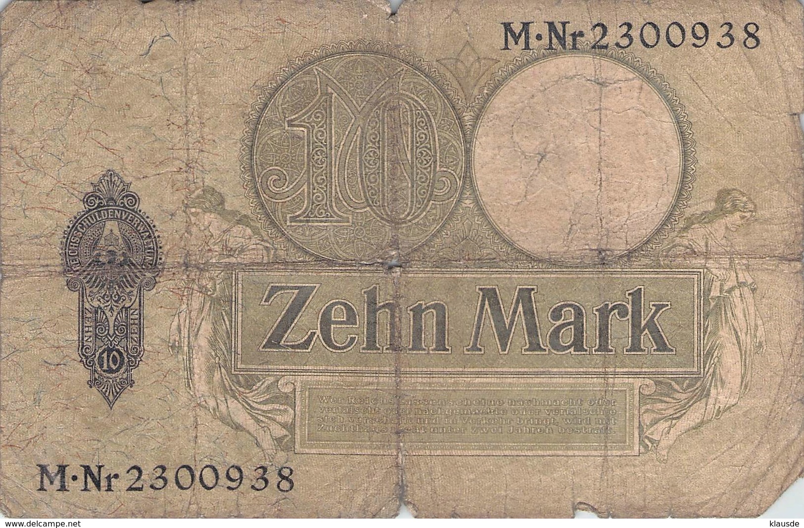 10 Mark Reichsbanknote VG/G (IV) - 10 Mark