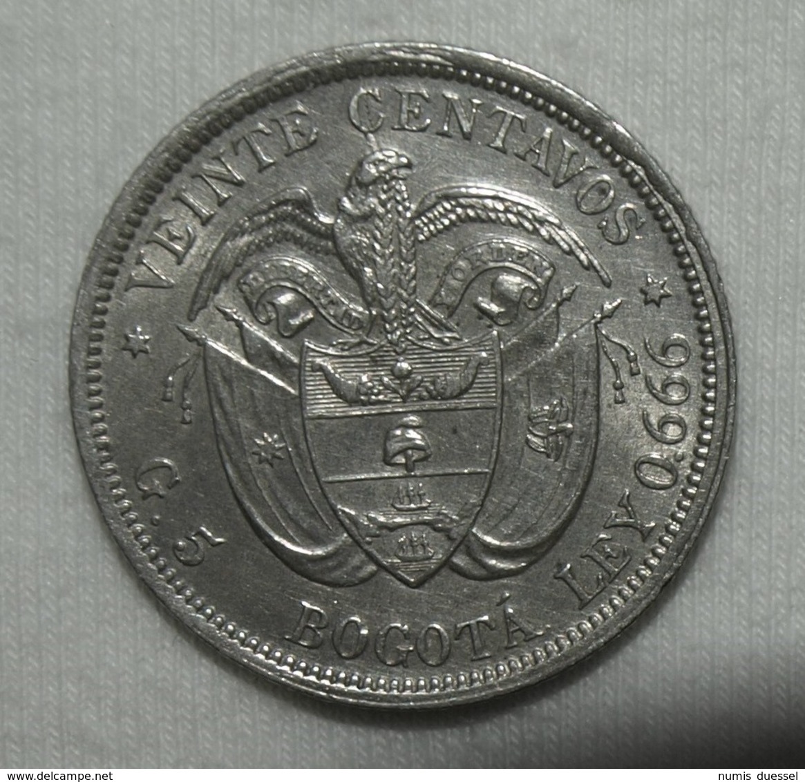 Silber/Silver Kolumbien/Colombia Liberty Head, 1897, 20 Centavos VZ+/XF+ - Kolumbien