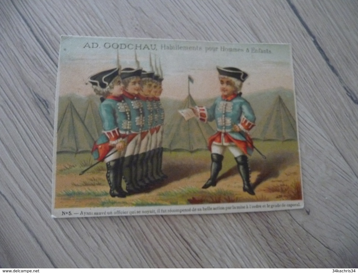 Chromo Ancien AD Godchau Habillement Paris Armée Napoléon Enfant Soldat N°5 - Sonstige & Ohne Zuordnung