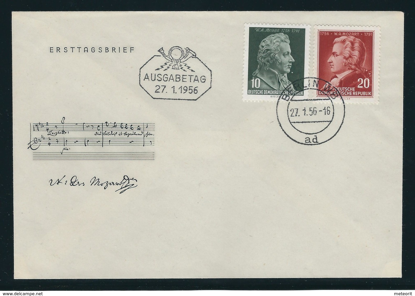 ERSTTAGSBRIEF "200 Geburtstag Mozart" Mit MiNr. 510 Und 511, Ersttagsstempel BERLIN W8 27. 1.56.-16 Ad - Sonstige & Ohne Zuordnung