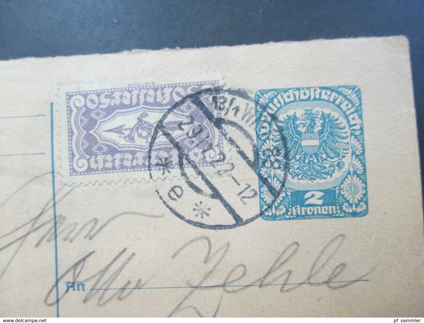 Österreich 1921 Drucksachen Eilmarke Nr. 417 Als Zusatzfrankatur Auf Ganzsache Nach Hannover. Karl Arnold Briefmarkenhan - Briefe U. Dokumente