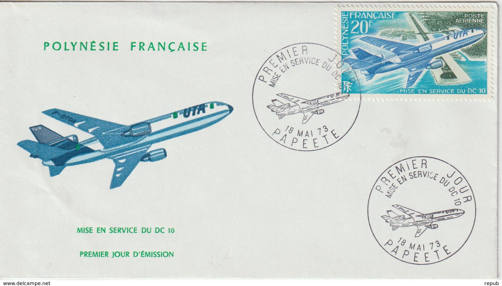 Polynésie FDC 1973 Avion DC10 PA 74 - FDC