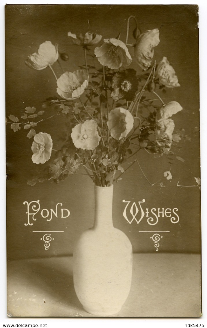 FOND WISHES - FLOWERS IN WHITE VASE / ADDRESS - TREDEGAR, WALTER STREET - Birthday