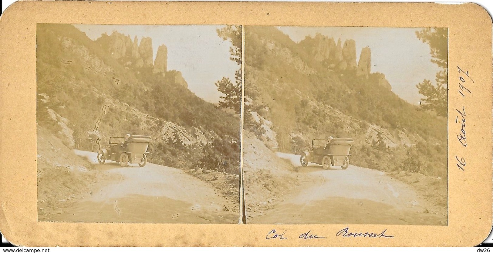 Photo Stéréoscopique Du Col Du Rousset (Drôme) En 1907 Sur Carton Rigide - Vieux Tacot - Photos Stéréoscopiques