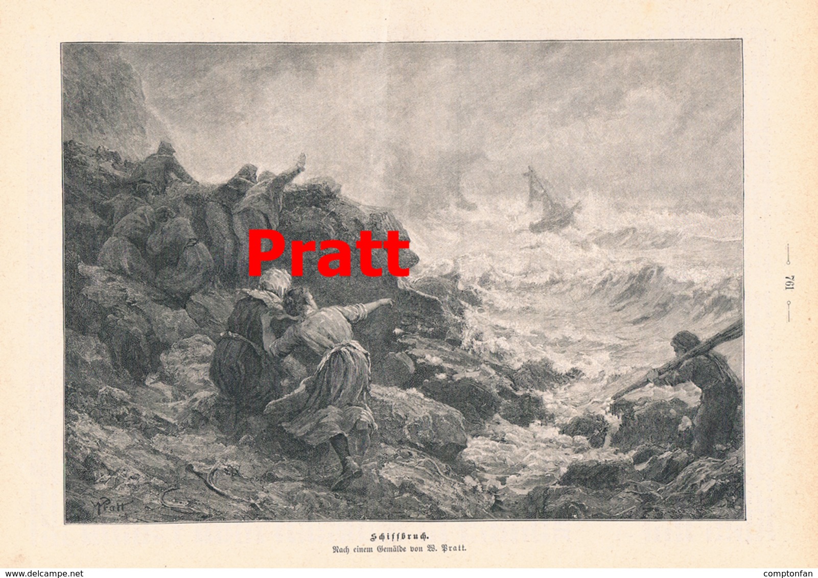 943 Pratt Schiffbruch Segelboot Küste Druck 1897 !! - Other & Unclassified