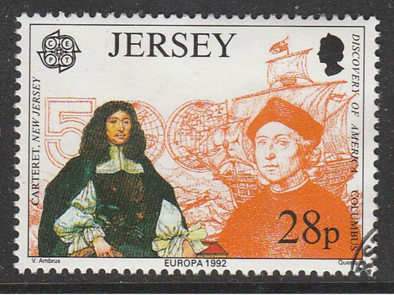 Jersey 1992 EUROPA Stamps - The 500th Anniversary Of The Discovery Of America 28 P Multicolored SW 569 O Used - Jersey