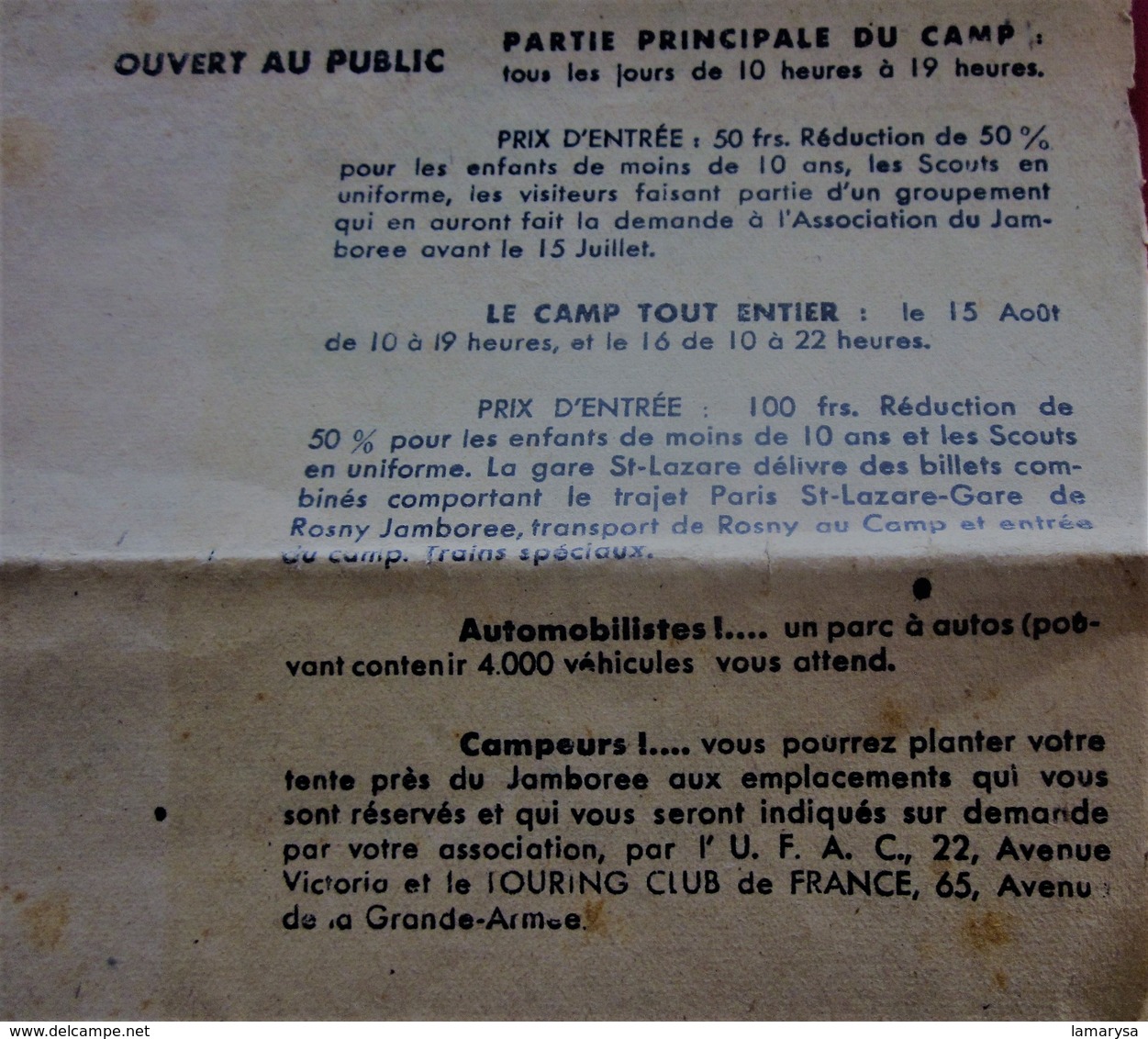 1947 PROGRAMME - VI éme JAMBOREE MONDIAL DE LA PAIX: à MOISSON à 70KM DE PARIS ROUTE DE MANTES à VERNON -PLAN DU CAMP - Scouting