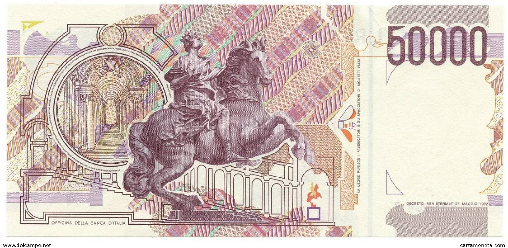 50000 LIRE GIAN LORENZO BERNINI II TIPO LETTERA A 27/05/1992 QFDS - Altri & Non Classificati