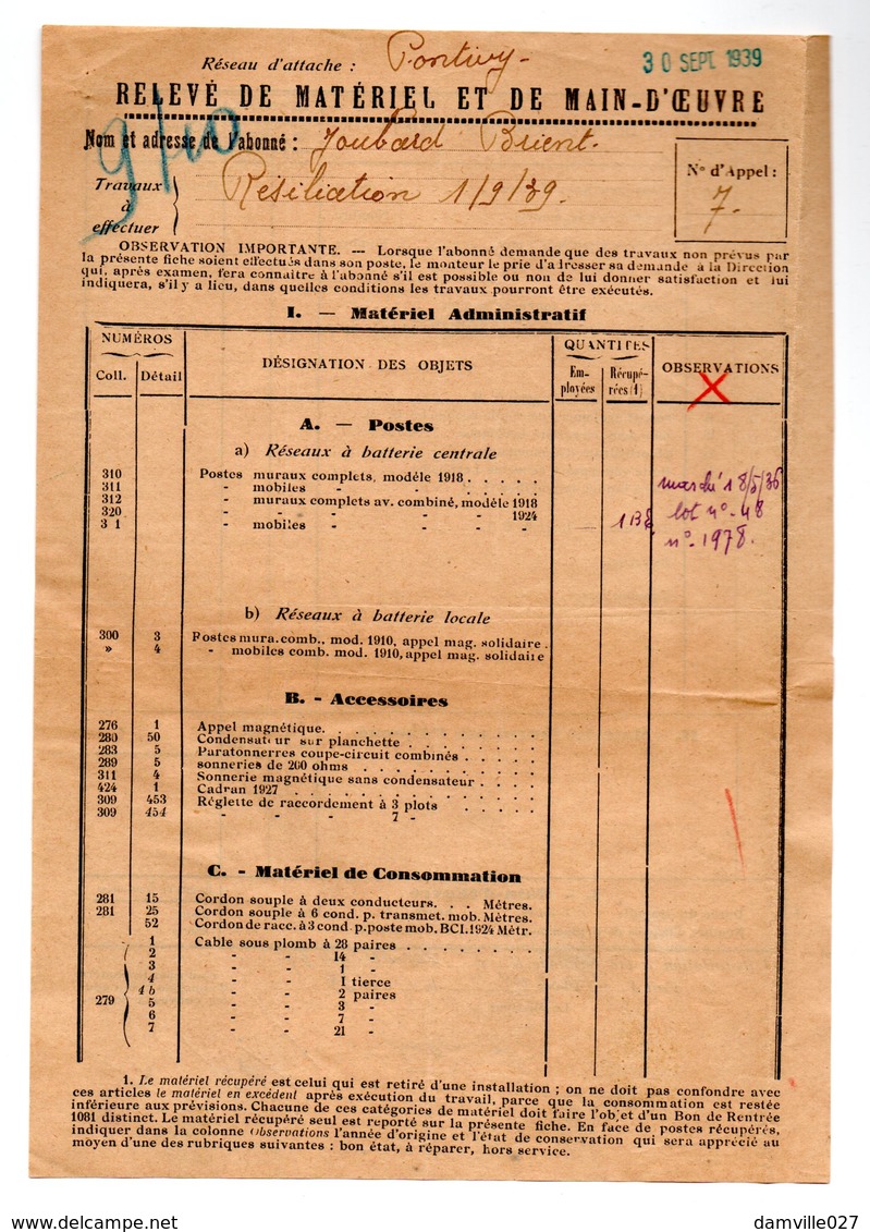 PONTIVY, BISCUITERIE DE KERGRESIL - TELEPHONE 1922 1939 1941 - LOT DE 10 DOCUMENTS - Collections