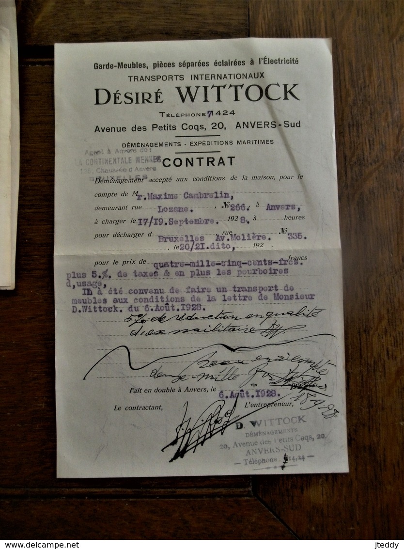 LOT  van 4 stuks  1928 Met fiscale zegels        Maison  D .  WITTOCK   ANVERS -- SUD    Succursale  YPRES