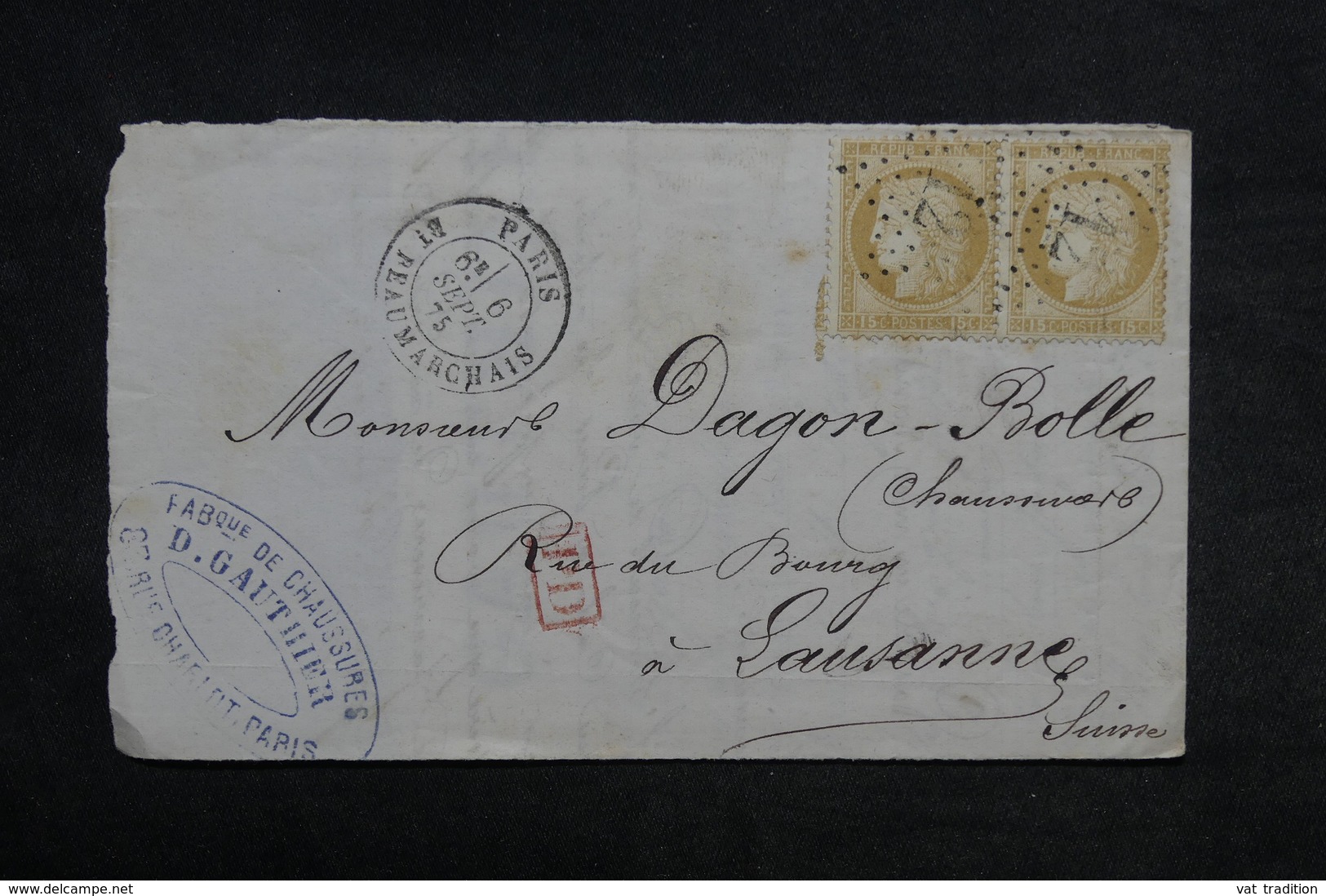 FRANCE - Lettre De Paris Pour La Suisse En 1875 , Affranchissement Cérès En Paire , étoile 12 - L 33212 - 1849-1876: Klassieke Periode
