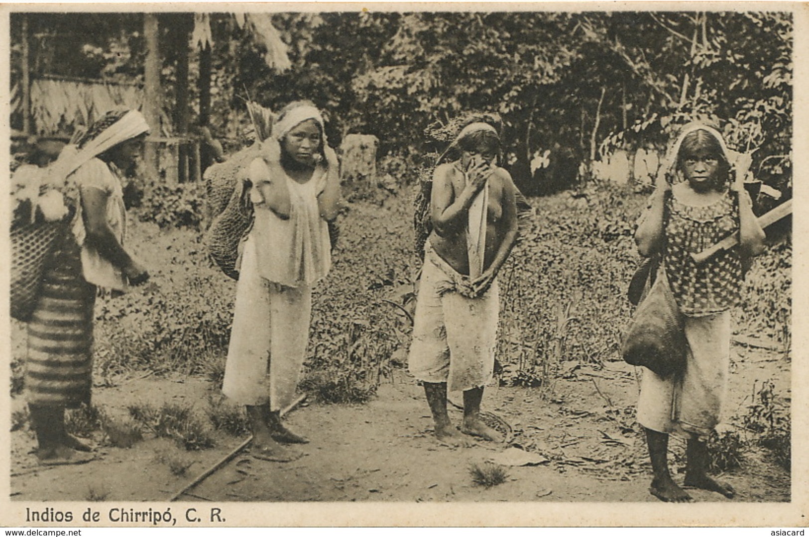 Indios De Chirripo  Topless Girl Carrying Wood - Costa Rica