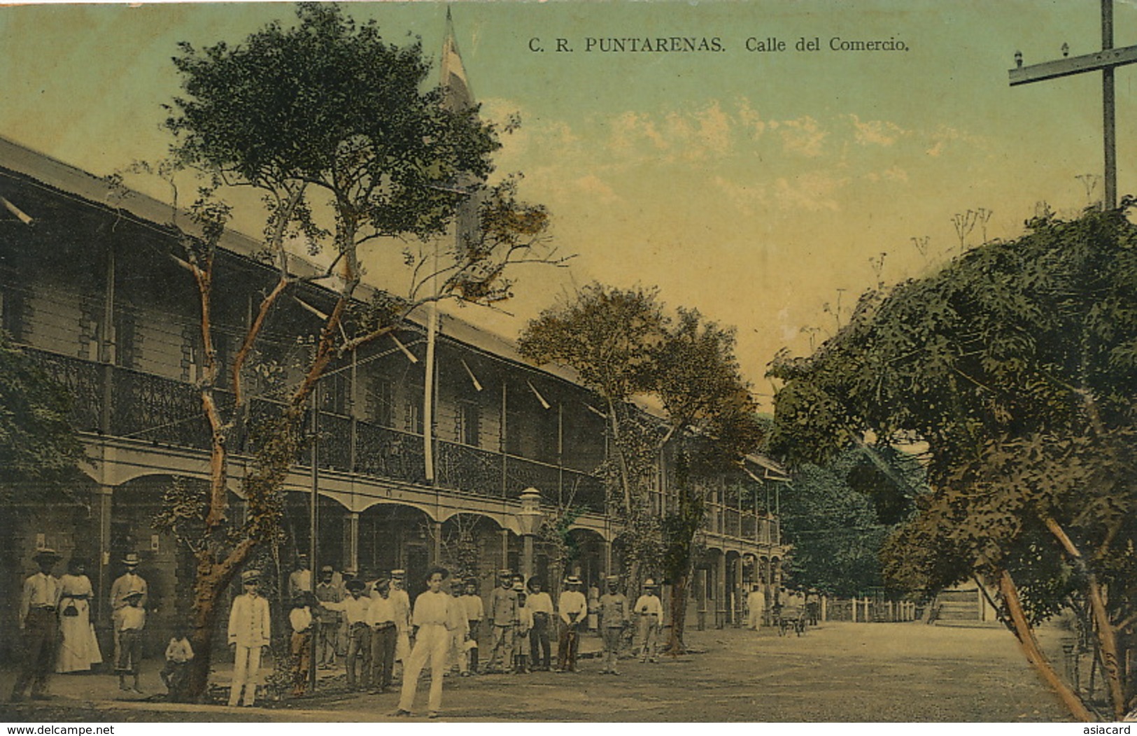 Puntarenas Calle Del Comercio  Edicion Luis Robert Hand Colored - Costa Rica