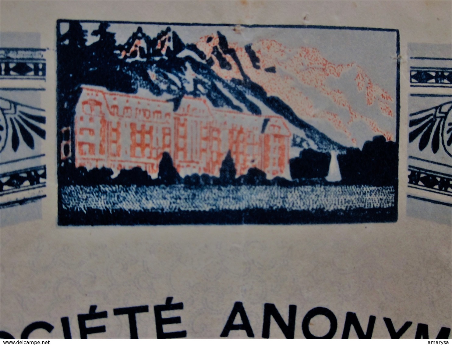 PARIS 1923 "GRAND CASINO DE CHAMONIX - MONT-BLANC  ACTION / TITRE DE 100fr AU PORTEUR ENTIÈREMENT LIBÉRÉE- SCRIPOPHILIE - Casino