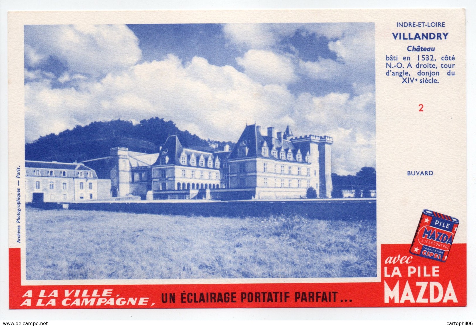 - BUVARD PILE MAZDA - INDRE-ET-LOIRE - Château De VILLANDRY - - Piles