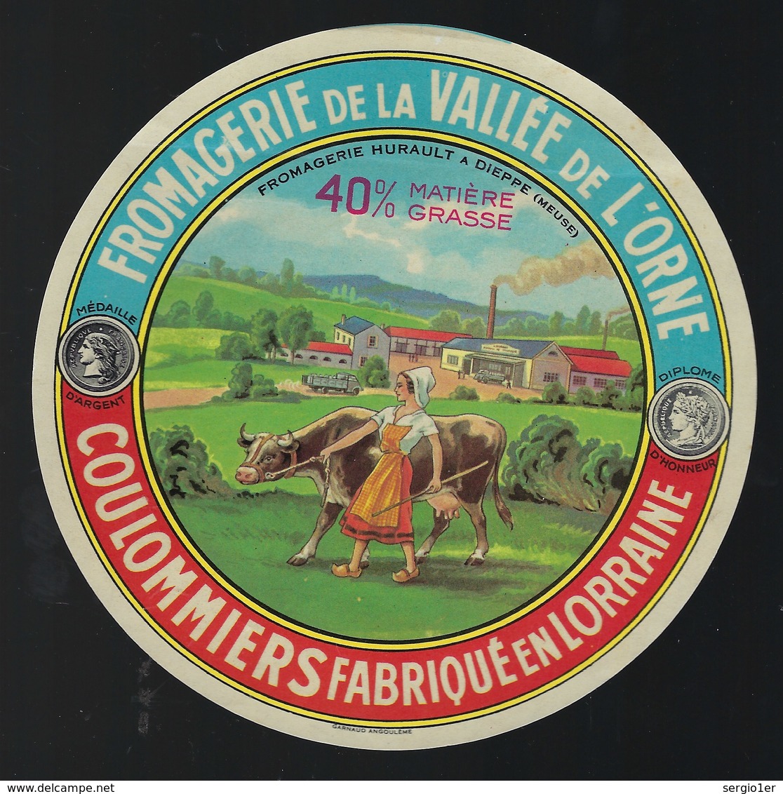 Ancienne Etiquette Fromage Coulommiers De La Vallée De L'orne Fromagerie Hurault Dieppe  Meuse 55 - Cheese