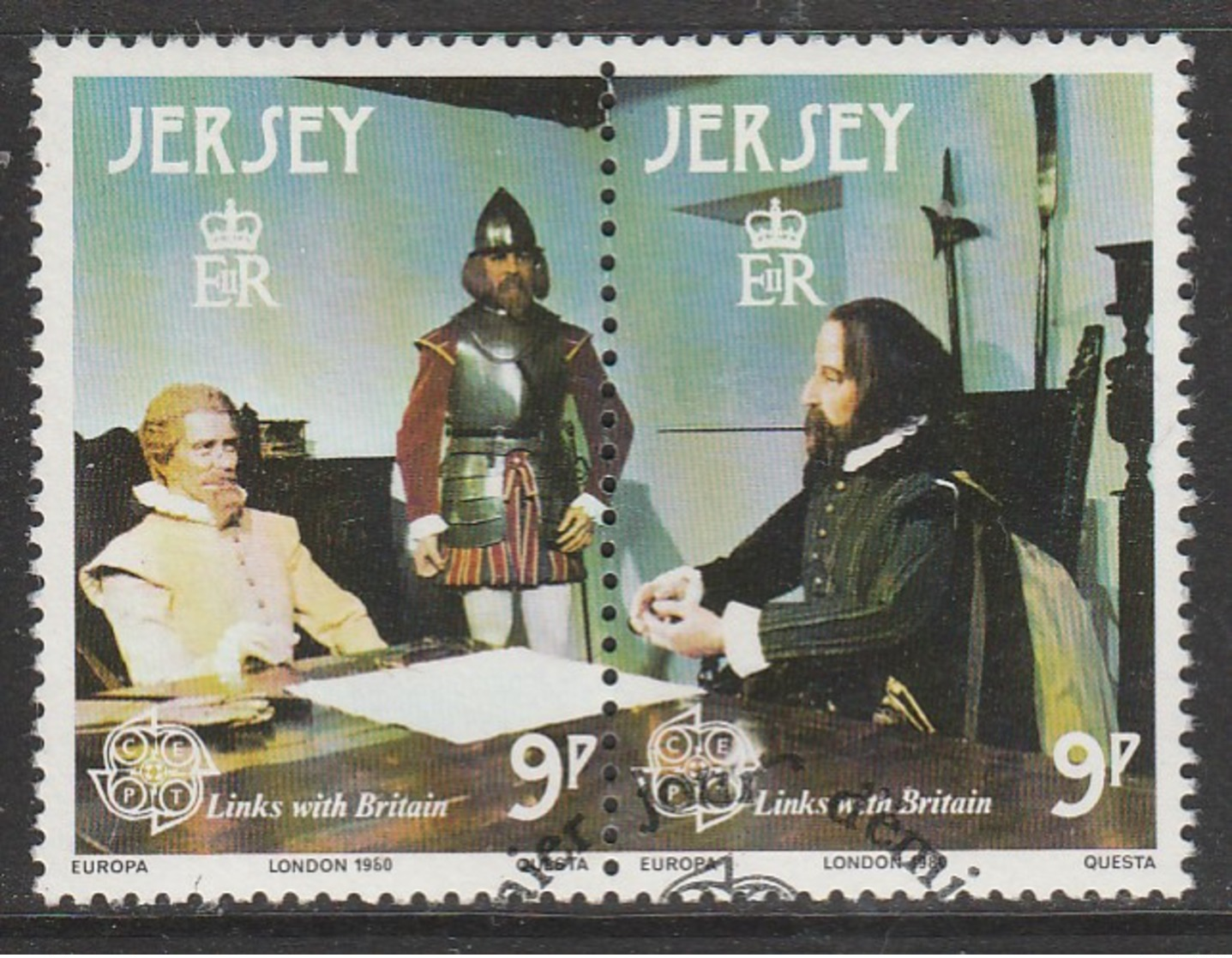 Jersey 1980 EUROPA Stamps - Famous People 9 P Multicolored SW 213/4 0 Used (joined Pair) - Jersey