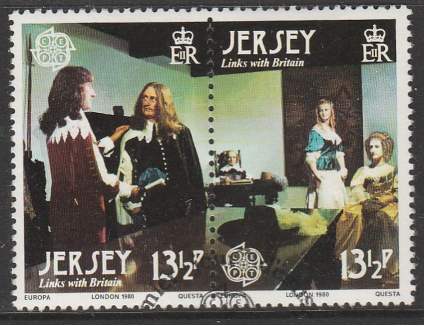 Jersey 1980 EUROPA Stamps - Famous People 13½ P Multicolored SW 215/6 0 Used (joined Pair) - Jersey