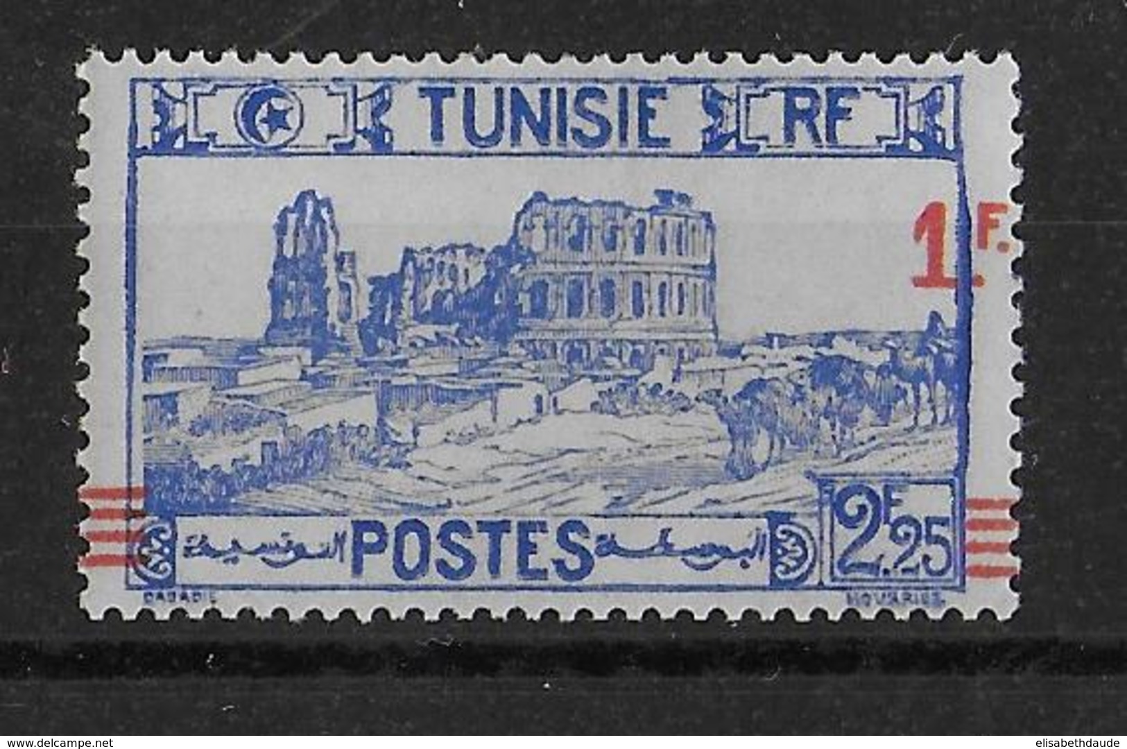 TUNISIE - 1940 - YVERT N° 226 VARIETE SURCHARGE à CHEVAL ** MNH - COTE MAURY = 55 EUR. - Ungebraucht