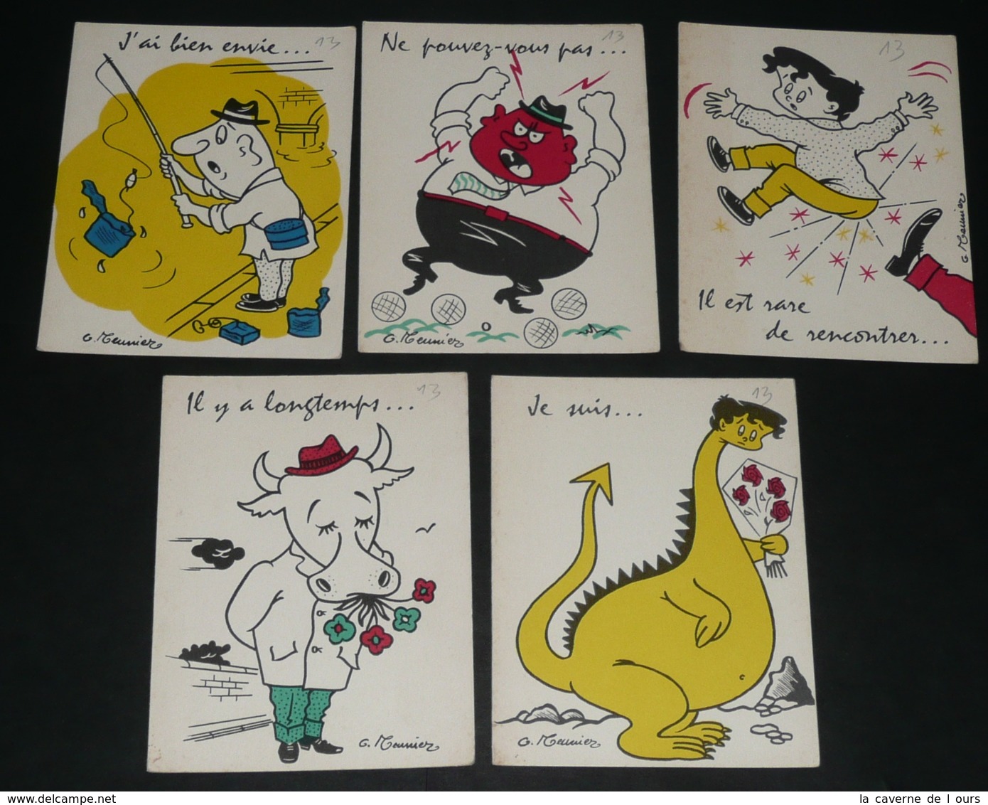 Lot 5 CPSM Illustrées Cartes Double, Illustrateur G. MEUNIER Humour Messages - Meunier, G.