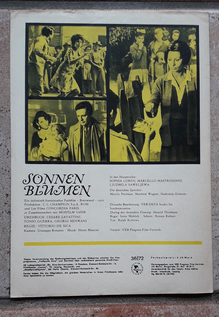 Sophia Loren, Marcello Mastroianni, Ljudmila Saweljewa > "Sonnenblumen" > Altes/großes/seltenes FFS-Filmprogramm (fp612) - Zeitschriften