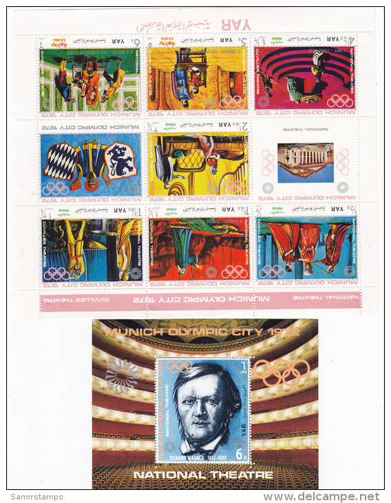 Yemen YAR, 1972 Munic Cultural Olympic Opera Sheetlet Of 8 Stamps + S.sheet Wagner- MNH Superb-SKRILL PAY - Yemen