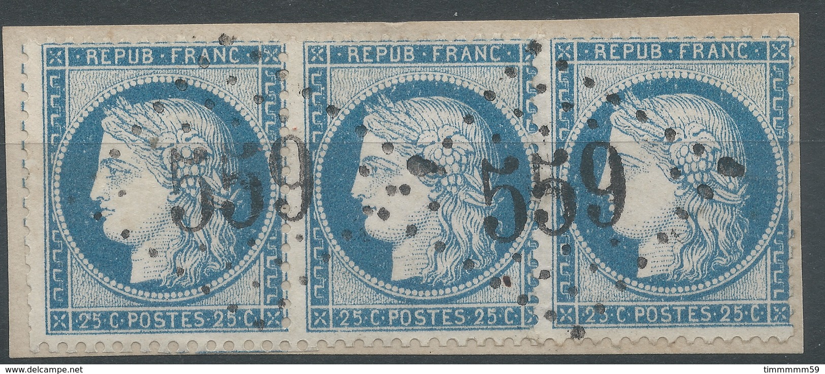 Lot N°50075  Variété/Paire + Un N°60/fragment, Oblit GC 559 Bourdeilles, Dordogne (23), Ind 6, Taches Blanches Face Au V - 1871-1875 Cérès