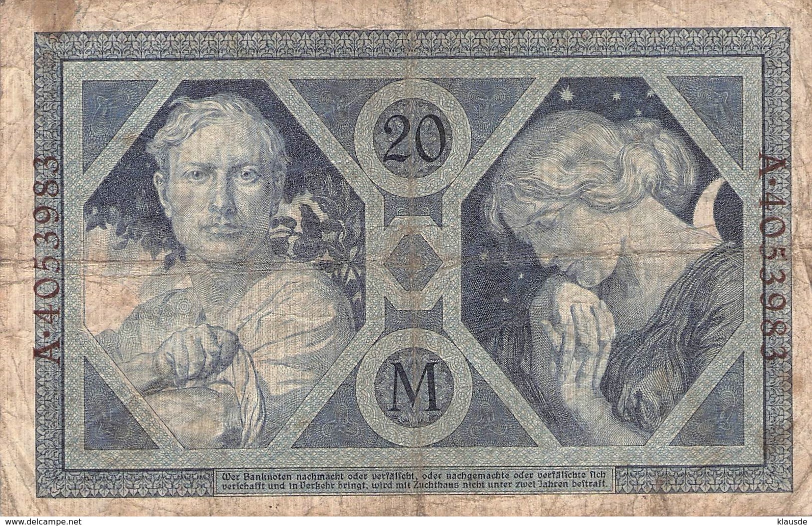 20 Mark Reichsbanknote  VG/G (IV) - 20 Mark