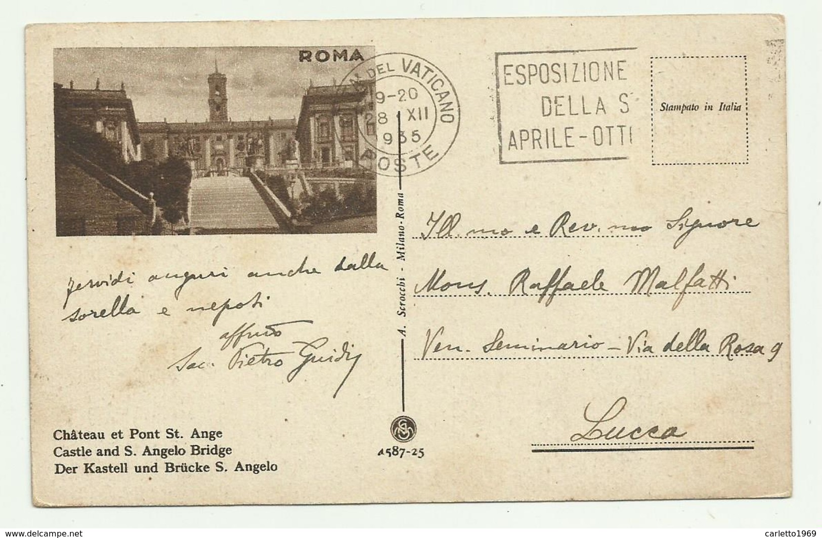 ROMA - PONTE E CASTEL S.ANGELO + ILLUSTRAZIONE RETRO VIAGGIATA 1935 FP - Ponts