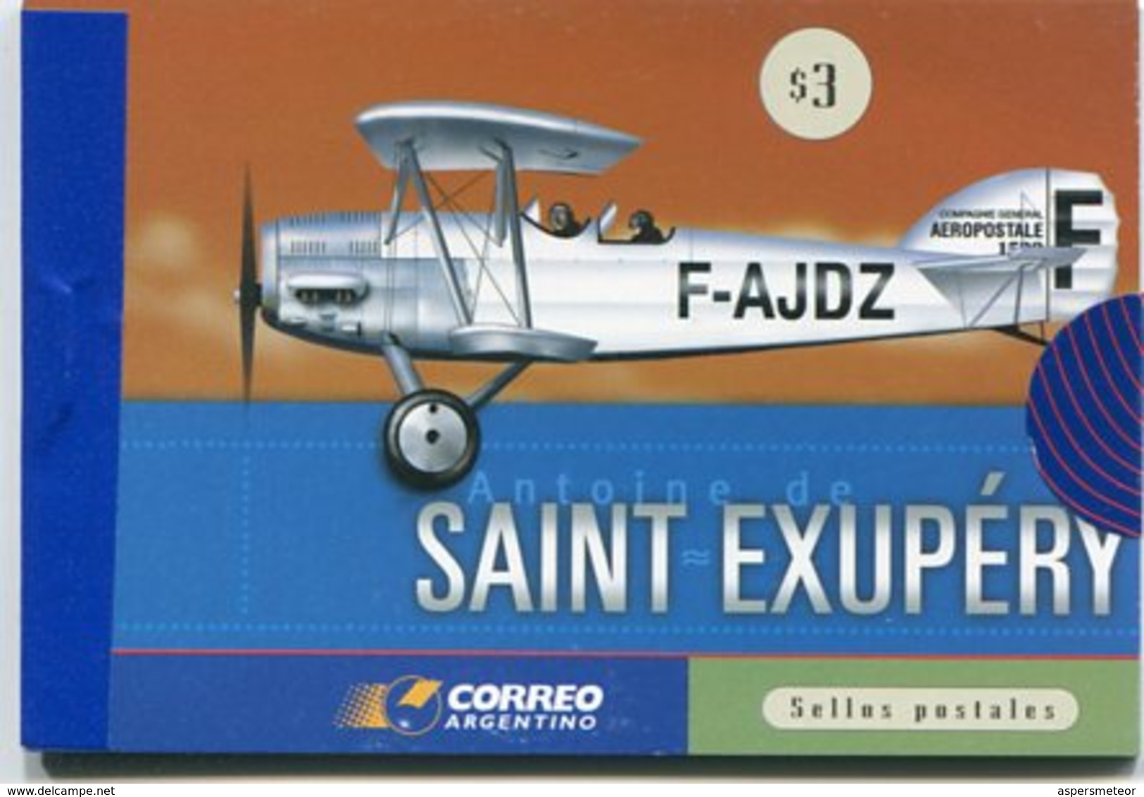 ANTOINE DE SAINT-EXUPERY. CARNET DE SELLOS POSTALES, ARGENTINA AÑO 2000 TBE MNH AVIADOR ESCRITOR WRITER AVIATOR - LILHU - Flugzeuge