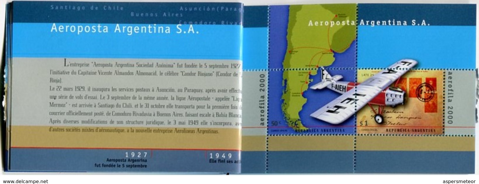 ANTOINE DE SAINT-EXUPERY. CARNET DE SELLOS POSTALES, ARGENTINA AÑO 2000 TBE MNH AVIADOR ESCRITOR WRITER AVIATOR - LILHU - Vliegtuigen