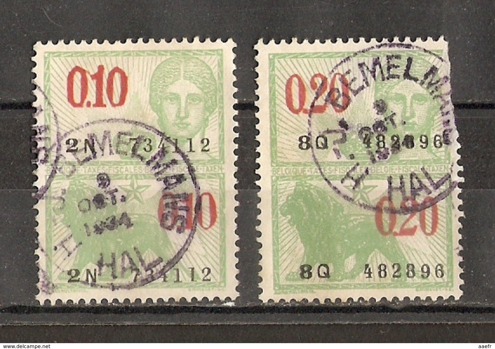 Belgique 1931 - H. J. BEMELMANS - HAL - Petit Lot De 2 Timbres Fiscaux - Timbres