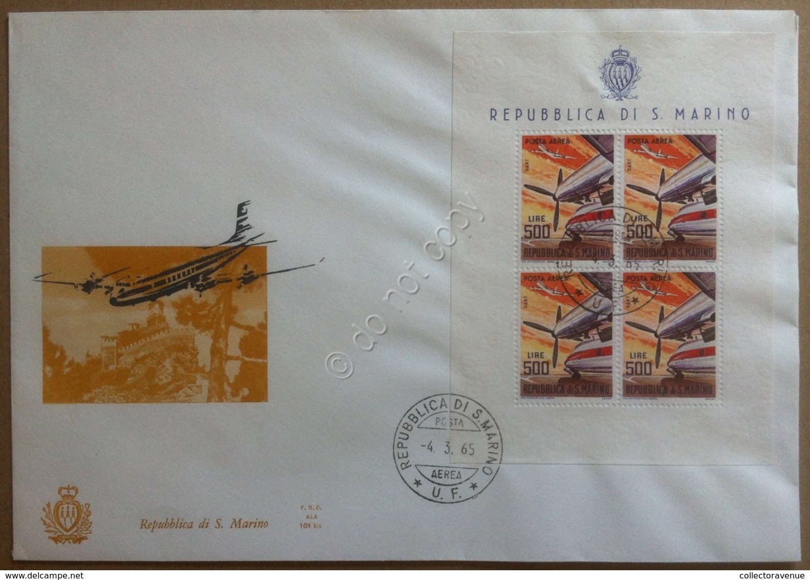 FDC ALA - San Marino 1965 - Foglietto Aerei Moderni Su Busta Grande Non Viagg. - Non Classificati