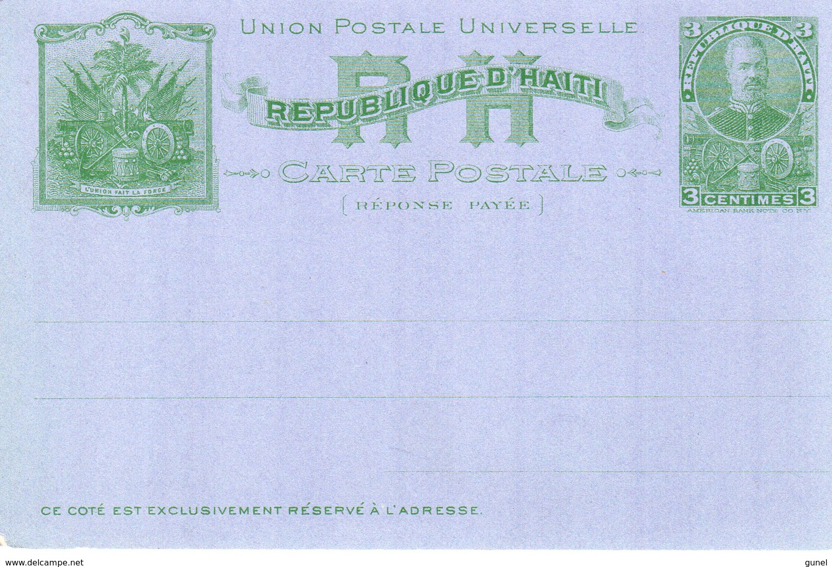 Carta Postale 3 Centimes  Reponse Payee Ongebruikt - Haiti