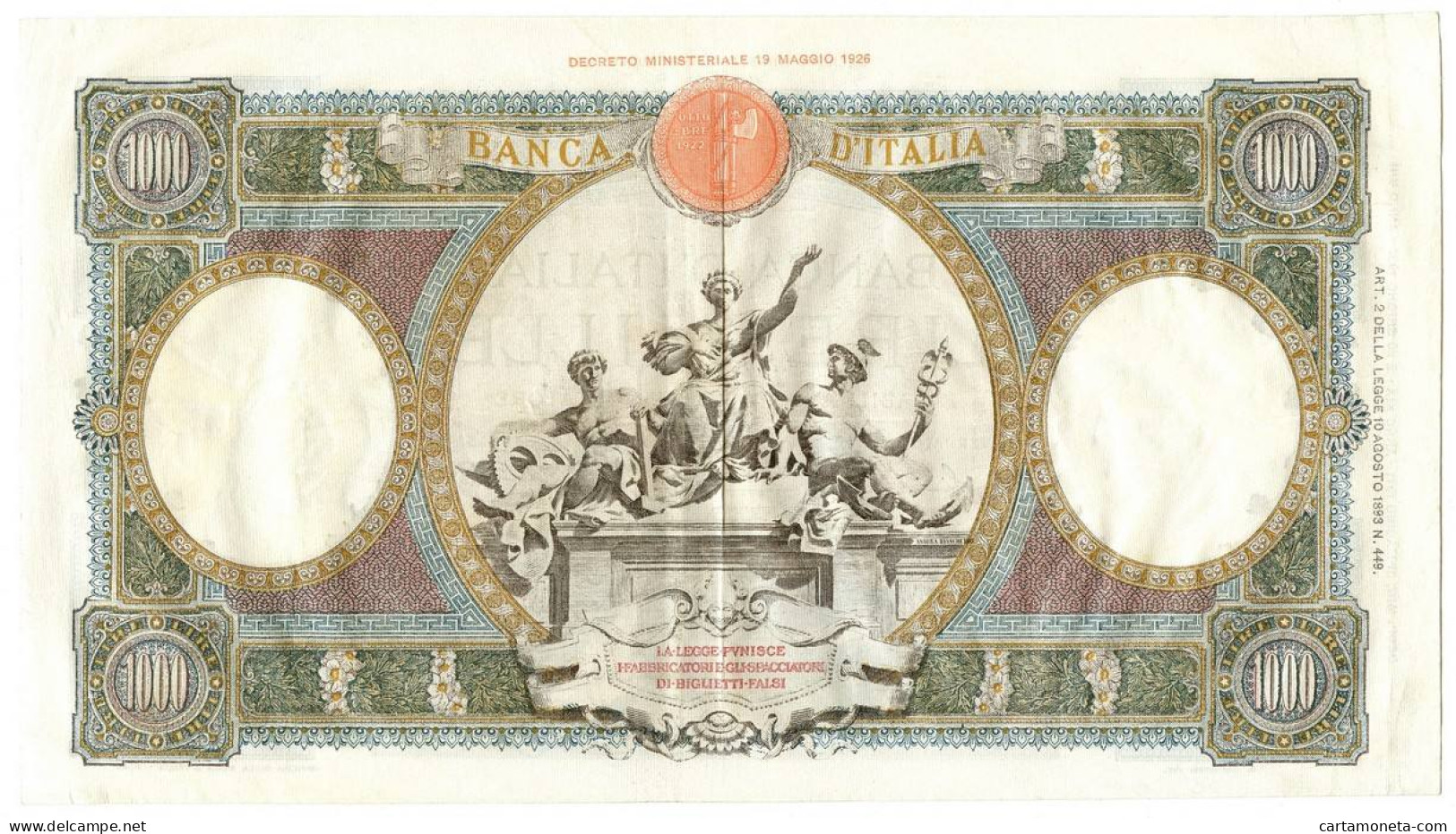 1000 LIRE CAPRANESI REPUBBLICHE MARINARE REGINE FASCIO ROMA 21/05/1941 BB/SPL - Regno D'Italia – Other